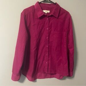 LOFT Fuchsia Corduroy Button Down Women’s Large Collared Shirt Fall Pink